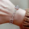 Bracciale Maglia Marina Alternata Catena COLORE ARGENTO Bianco CIRCONFERENZA POLSO 17 - 18 cm