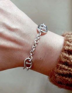 Bracciale Maglia Marina Alternata Catena COLORE ARGENTO Bianco CIRCONFERENZA POLSO 17 - 18 cm