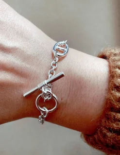 Bracciale Maglia Marina Alternata Catena COLORE ARGENTO Bianco CIRCONFERENZA POLSO 17 - 18 cm