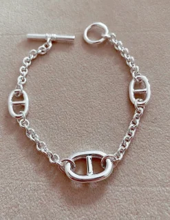 Bracciale Maglia Marina Alternata Catena COLORE ARGENTO Bianco CIRCONFERENZA POLSO 17 - 18 cm
