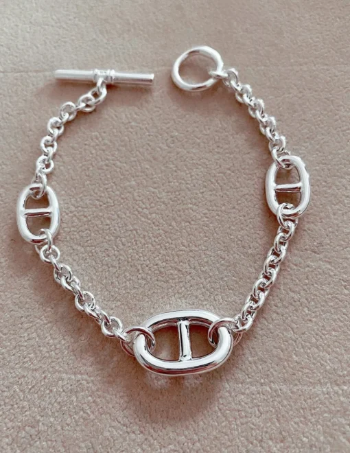 Bracciale Maglia Marina Alternata Catena COLORE ARGENTO Bianco CIRCONFERENZA POLSO 17 - 18 cm