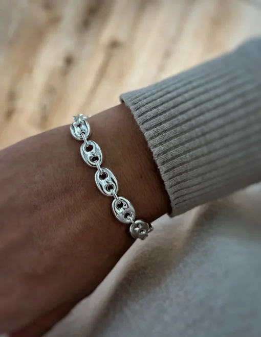 Bracciale Maglia Marina Bombata Mini COLORE ARGENTO Bianco LUNGHEZZA BRACCIALE 17 CM + 3 CM ALLUNGATORE
