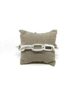 Bracciale Maglia Rettangolare Squadrata Lavorata Grande COLORE ARGENTO Bianco CIRCONFERENZA POLSO 21-22 cm