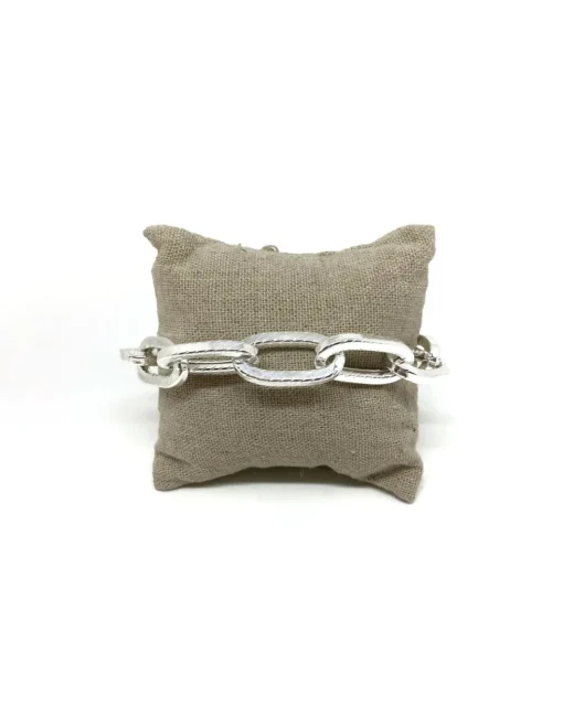 Bracciale Maglia Rettangolare Squadrata Lavorata Grande COLORE ARGENTO Bianco CIRCONFERENZA POLSO 21-22 cm