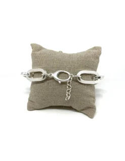 Bracciale Maglia Rettangolare Squadrata Lavorata Grande COLORE ARGENTO Bianco CIRCONFERENZA POLSO 21-22 cm