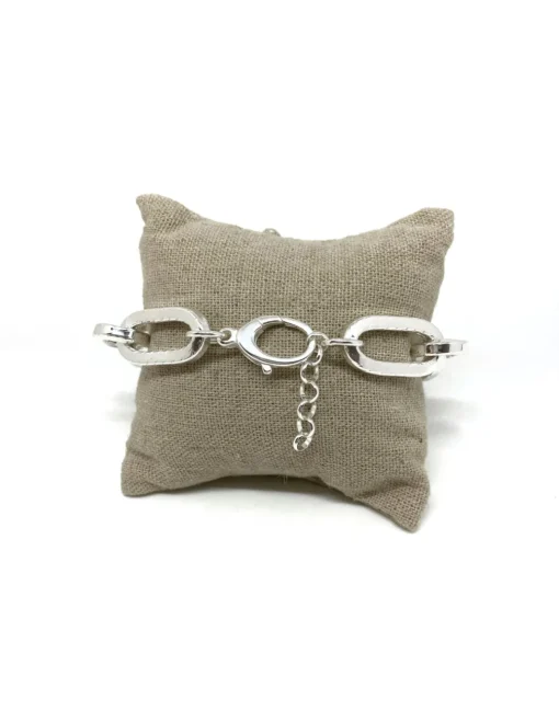 Bracciale Maglia Rettangolare Squadrata Lavorata Grande COLORE ARGENTO Bianco CIRCONFERENZA POLSO 21-22 cm