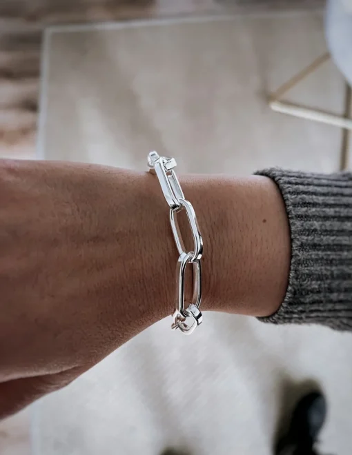 Bracciale Maglia Rettangolare Squadrata COLORE ARGENTO Bianco CIRCONFERENZA POLSO 14 - 15 cm