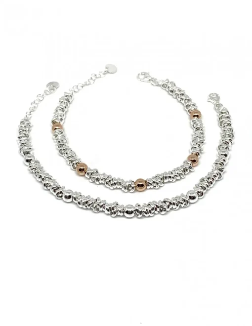 Bracciale Nodi Piccoli e Sfere COLORE ARGENTO Bianco