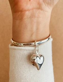 Bracciale Rigido e Cuore Bombato Grande COLORE ARGENTO Bianco DIAMETRO SCHIAVA 6 cm