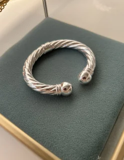 Bracciale Rigido Torchon Aperto COLORE ARGENTO Bianco