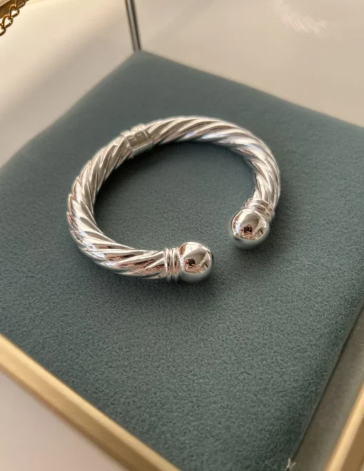 Bracciale Rigido Torchon Aperto COLORE ARGENTO Bianco