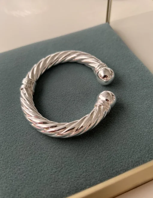 Bracciale Rigido Torchon Aperto COLORE ARGENTO Bianco