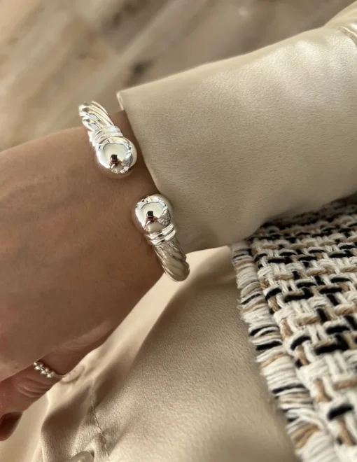 Bracciale Rigido Torchon Aperto COLORE ARGENTO Bianco