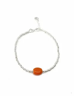 Bracciale Rondelle e Pepita Ovale Smaltata COLORE ARGENTO Bianco COLORE SMALTO arancione
