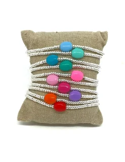 Bracciale Rondelle e Pepita Ovale Smaltata COLORE ARGENTO Bianco COLORE SMALTO arancione