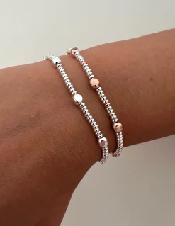 Bracciale Rondelle e Quadratini COLORE ARGENTO bi-colore