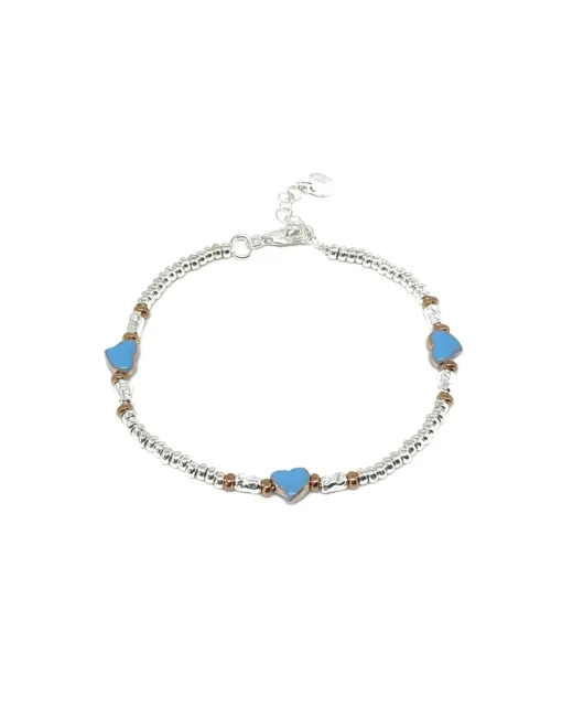 Bracciale Rondelle e Soggetti Smaltati COLORE ARGENTO Bianco SOGGETTO cuore COLORE SMALTO azzurro