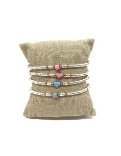 Bracciale Rondelle e Soggetti Smaltati COLORE ARGENTO Bianco SOGGETTO cuore COLORE SMALTO azzurro