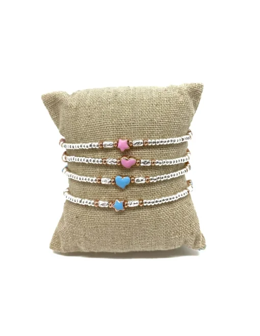 Bracciale Rondelle e Soggetti Smaltati COLORE ARGENTO Bianco SOGGETTO cuore COLORE SMALTO azzurro