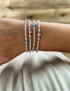 Bracciale Rondelle e Soggetti Smaltati COLORE ARGENTO Bianco SOGGETTO cuore COLORE SMALTO azzurro
