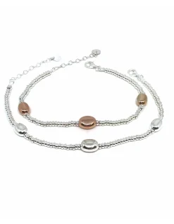 Bracciale Rondelle Piccole e Tre Pepite COLORE ARGENTO Bianco