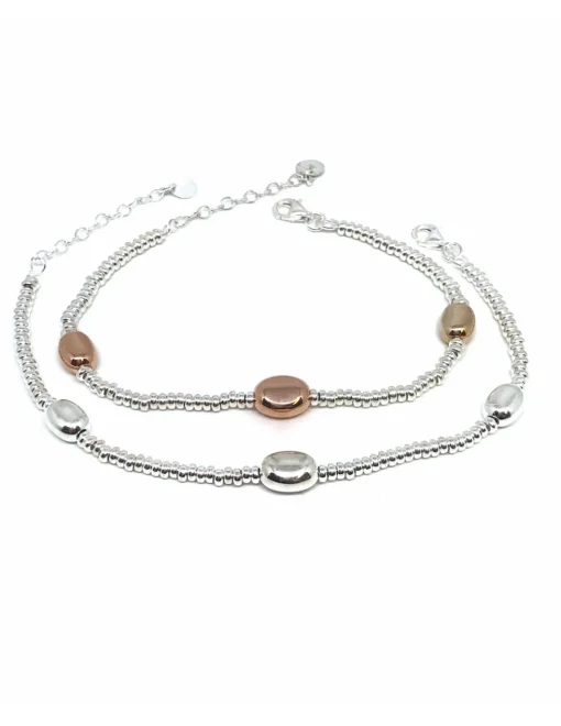 Bracciale Rondelle Piccole e Tre Pepite COLORE ARGENTO Bianco