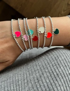 Bracciale Sfere e Cuore Smaltato COLORE SMALTO ROSA