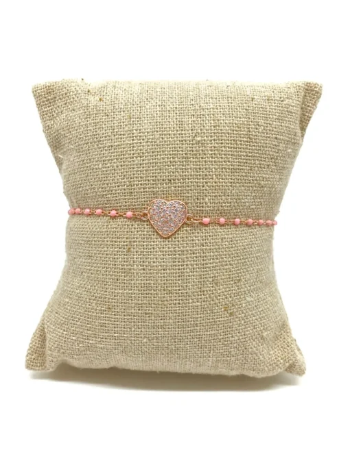 Bracciale Smaltato Rosa e Soggetto di Zirconi SOGGETTO cuore