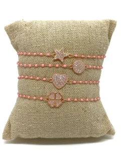 Bracciale Smaltato Rosa e Soggetto di Zirconi SOGGETTO cuore