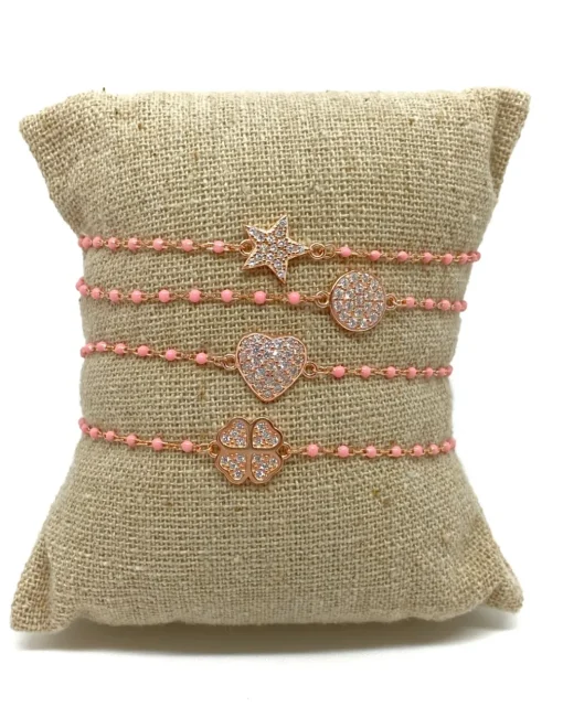 Bracciale Smaltato Rosa e Soggetto di Zirconi SOGGETTO cuore