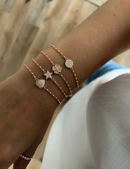 Bracciale Smaltato Rosa e Soggetto di Zirconi SOGGETTO cuore