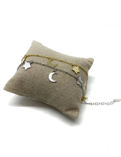 Bracciale Stelle e Luna Pendenti COLORE ARGENTO Bianco