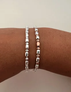 Bracciali Ovalini Lisci e Zigrinati COLORE ARGENTO bi-colore
