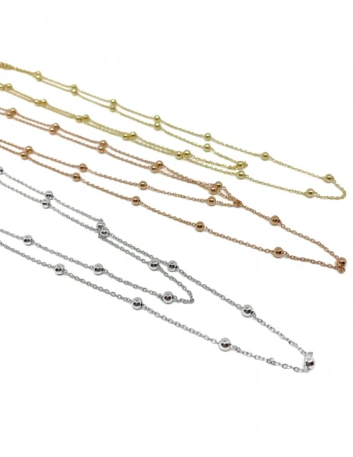Collana Catena a Palline Doppio Filo COLORE ARGENTO Bianco