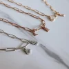 Collana Catena Rettangolare Sottile e Lettera con Zirconi COLORE ARGENTO Bianco