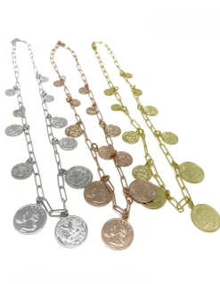 Collana Catena Rettangolare e Monete COLORE ARGENTO Bianco