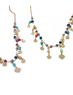 Collana con Cristalli Multicolor e Cuori COLORE ARGENTO Dorato COLORE ZIRCONI zirconi colorati