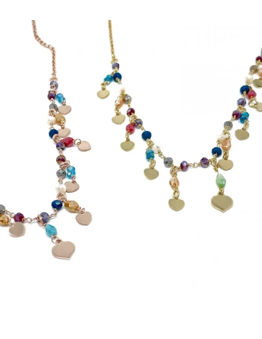 Collana con Cristalli Multicolor e Cuori COLORE ARGENTO Dorato COLORE ZIRCONI zirconi colorati