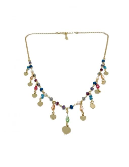 Collana con Cristalli Multicolor e Cuori COLORE ARGENTO Dorato COLORE ZIRCONI zirconi colorati