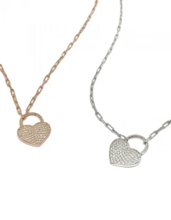 Collana con Maglia Rettangolare Piccola e Cuore Pendente COLORE ARGENTO Rosè