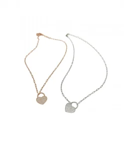 Collana con Maglia Rettangolare Piccola e Cuore Pendente COLORE ARGENTO Rosè