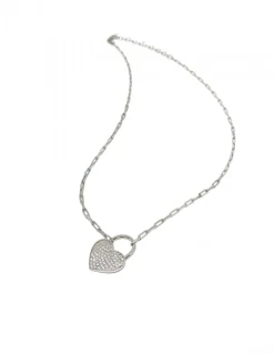 Collana con Maglia Rettangolare Piccola e Cuore Pendente COLORE ARGENTO Rosè