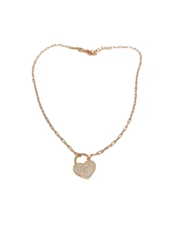 Collana con Maglia Rettangolare Piccola e Cuore Pendente COLORE ARGENTO Rosè