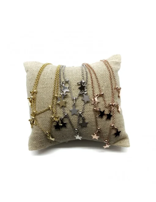 Collana Corta a due Fili con 8 Stelle Pendenti COLORE ARGENTO Bianco