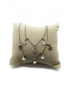 Collana Corta a due Fili con 8 Stelle Pendenti COLORE ARGENTO Bianco