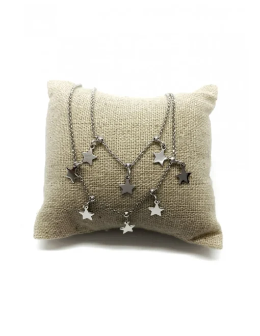 Collana Corta a due Fili con 8 Stelle Pendenti COLORE ARGENTO Bianco
