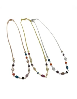 Collana Corta con Cristalli e Palline in Pavè di Zirconi COLORE ARGENTO Bianco