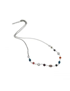 Collana Corta con Cristalli e Palline in Pavè di Zirconi COLORE ARGENTO Bianco