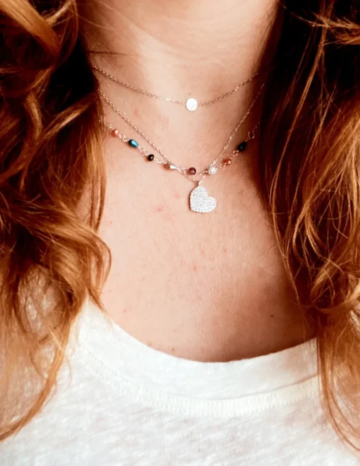 Collana Corta con Cristalli e Palline in Pavè di Zirconi COLORE ARGENTO Bianco