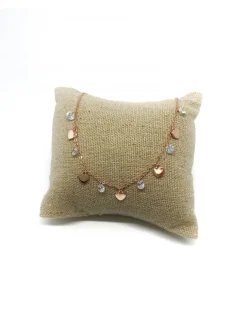 Collana Corta con Cuori e Zirconi Pendenti COLORE ARGENTO Rosè COLORE PIETRE bianco